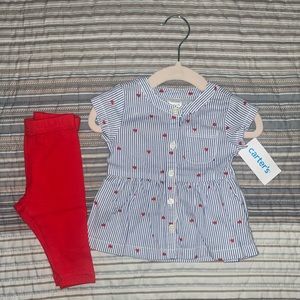 Two piece striped, heart set